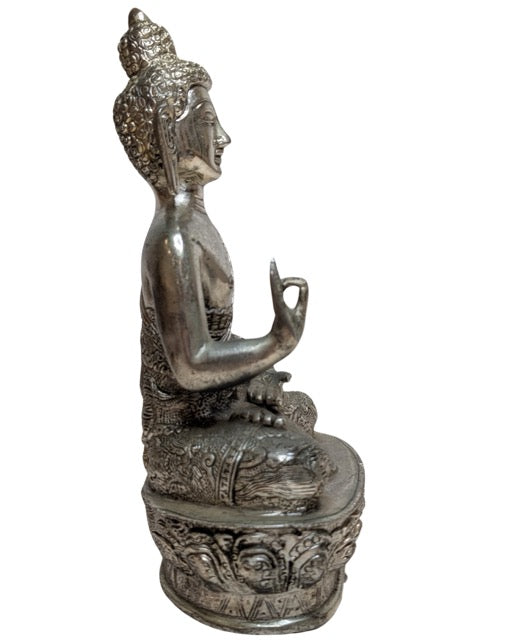 Buddha Statue White Metal Nepal Lotusbasis