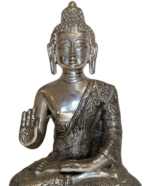 Buddha Statue White Metal Nepal rituell
