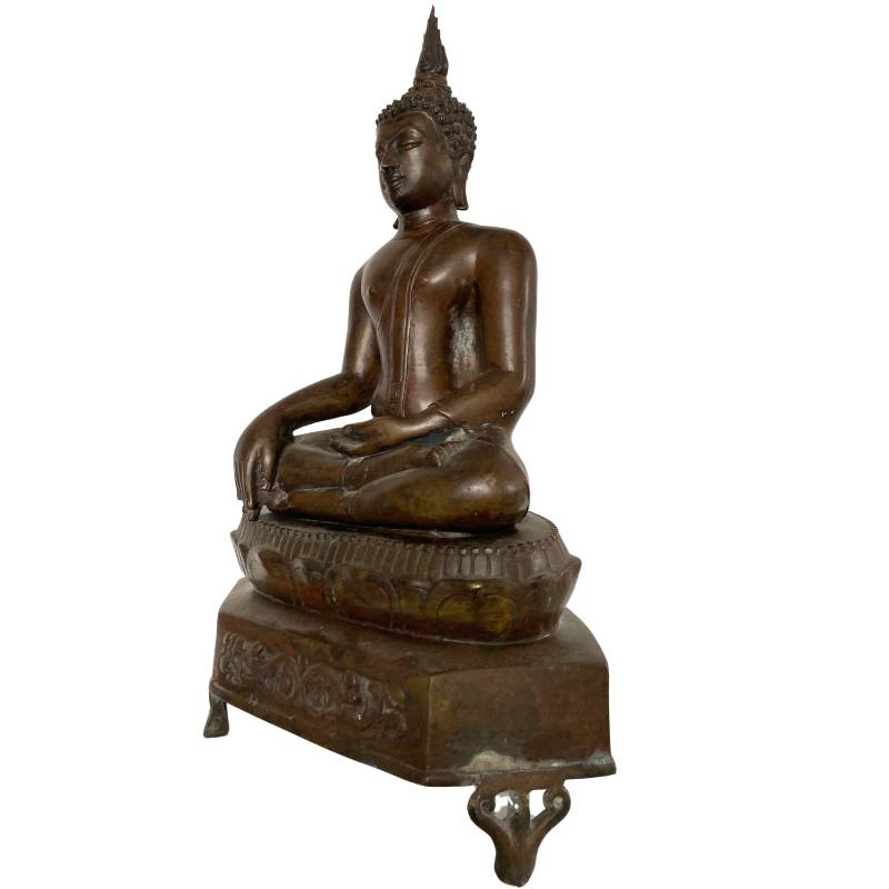 Sitzende thailändische Buddha-Statue aus Bronze in Meditationshaltung