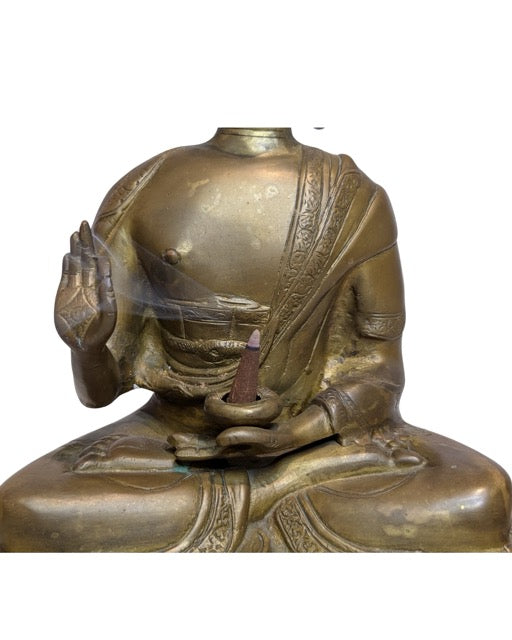 Buddha Tibet Bronze mit Goldresten Vitarka Darstellung