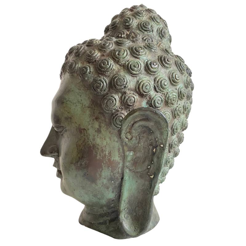 Buddha Kopf aus thailändischer Bronze mit geschlossenen Augen
