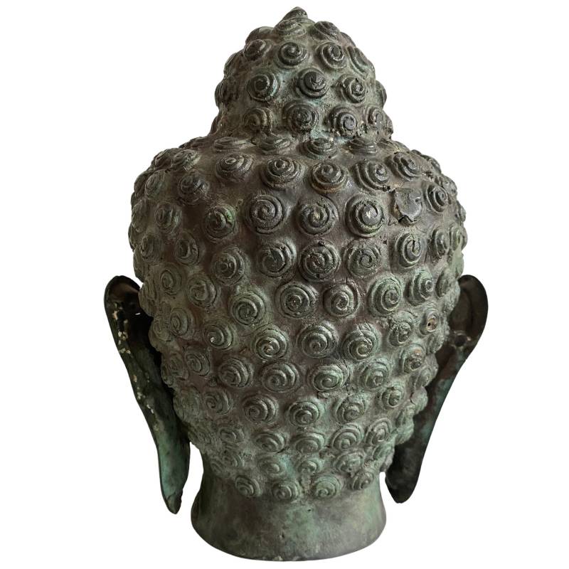 Buddha Kopf aus Bronze aus Thailand mit natürlicher Oxidation