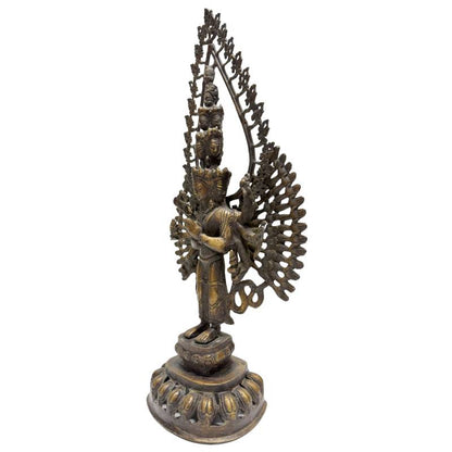 Große buddhistische Avalokiteshvara Skulptur aus dem Himalaya, 49 cm Bronze, Lot 461, 4,2 kg, Sahasrabhuja Lokeshvara mit 11 Köpfen und originalen Feuervergoldungsresten, 1stbuddha.