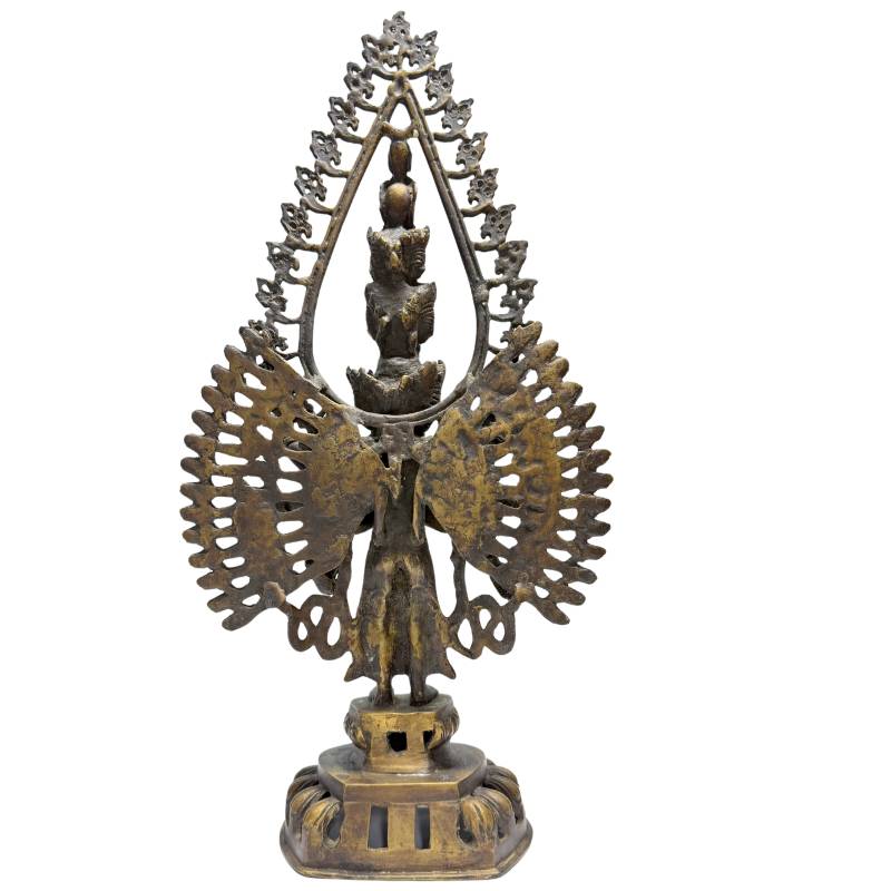 Buddhistische Bronze-Statue des Avalokiteshvara, 49 cm hoch, Lot 461, 4,2 kg schwere nepalesische Kunst, Sahasrabhuja Lokeshvara mit 11 Köpfen und Resten originaler Feuervergoldung, 1stbuddha.