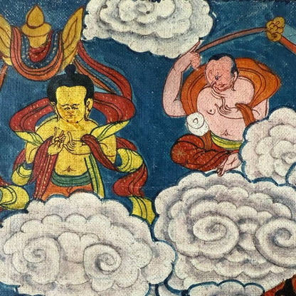 Buddhistische Mandala-Thangka auf Stoff, handgemalt in Nepal, mit authentischen Exportstempeln und Wachssiegel auf der Rückseite, 1stbuddha.