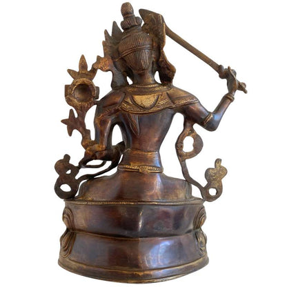 Buddhistische Manjushri-Statue aus Bronze, Darstellung des Bodhisattva der Weisheit