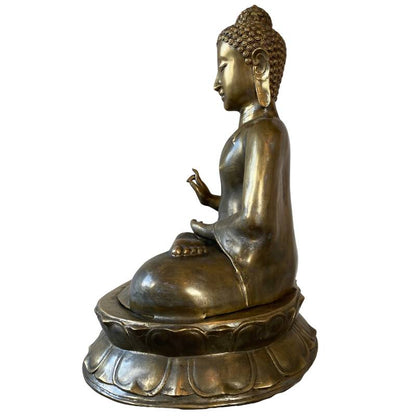 Antike buddhistische Bronze-Statue aus Java, 19. Jahrhundert, massiv gegossene Buddha-Figur