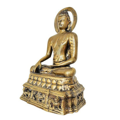 Einzigartige buddhistische Tara Skulptur aus Nepal, feuervergoldete Bronze, handgefertigtes Unikat mit antiker Patina, traditionelle nepalesische Sakralkunst