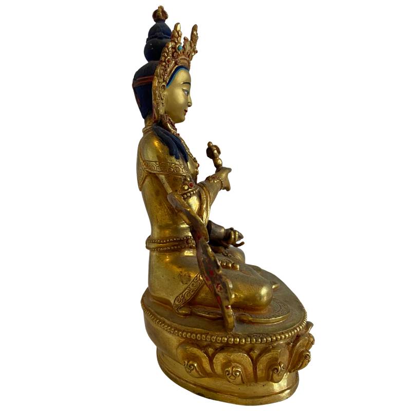 Buddhistische Statue der Weißen Tara aus Nepal, feuervergoldete Bronze, Newar-Tradition, spätes 19. Jahrhundert