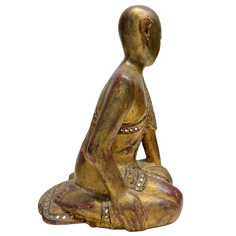 Buddhistischer Tempelmönch aus Burma als vergoldete Holzfigur
