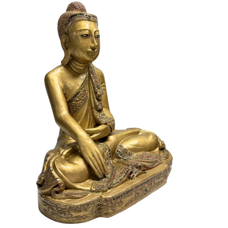 Massive 6,7 kg schwere Buddha-Statue aus Burma aus hochwertigem, dunklem Hartholz.