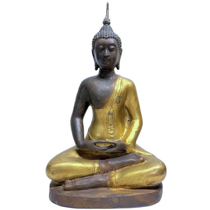 Monumentaler chinesischer Bronze-Buddha, Yongle-Stil-Revival, Meditationshaltung, 48,5 cm hoch, 7,6 kg schwere Bronze, Lot 446 bei 1stbuddha, Spuren von Feuervergoldung, frühes 20. Jahrhundert, buddhistische Tempelkunst.