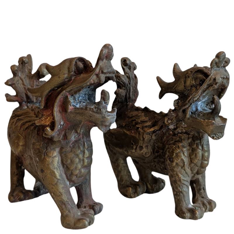 chinesische foo dogs bronze skulpturen set waechterfiguren