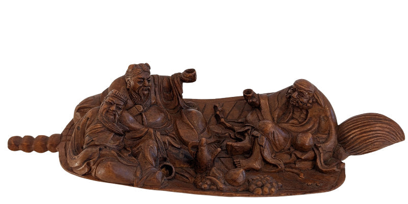 Chinesische Holzfigur Boot mit Gelehrten Szene