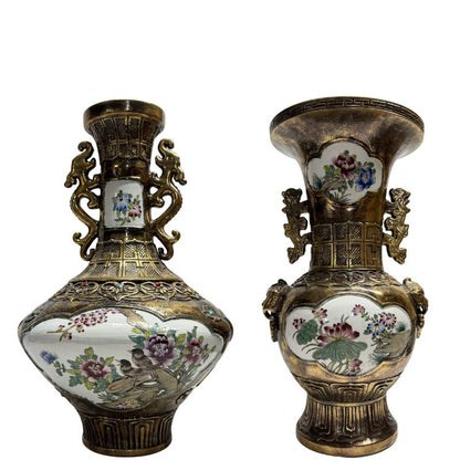 vase metall porzellan blumen vogel motiv asiatische dekoration