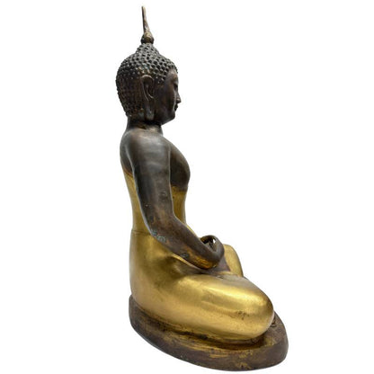 Chinesische Bronze-Statue eines Buddha in Dhyana Mudra, Yongle-Stil-Revival aus dem 20. Jahrhundert, 48,5 cm hoch, 7,6 kg massiv, Lot 446 bei 1stbuddha, Spuren von Feuervergoldung, buddhistische Sakralkunst, harmonische Tempelästhetik.