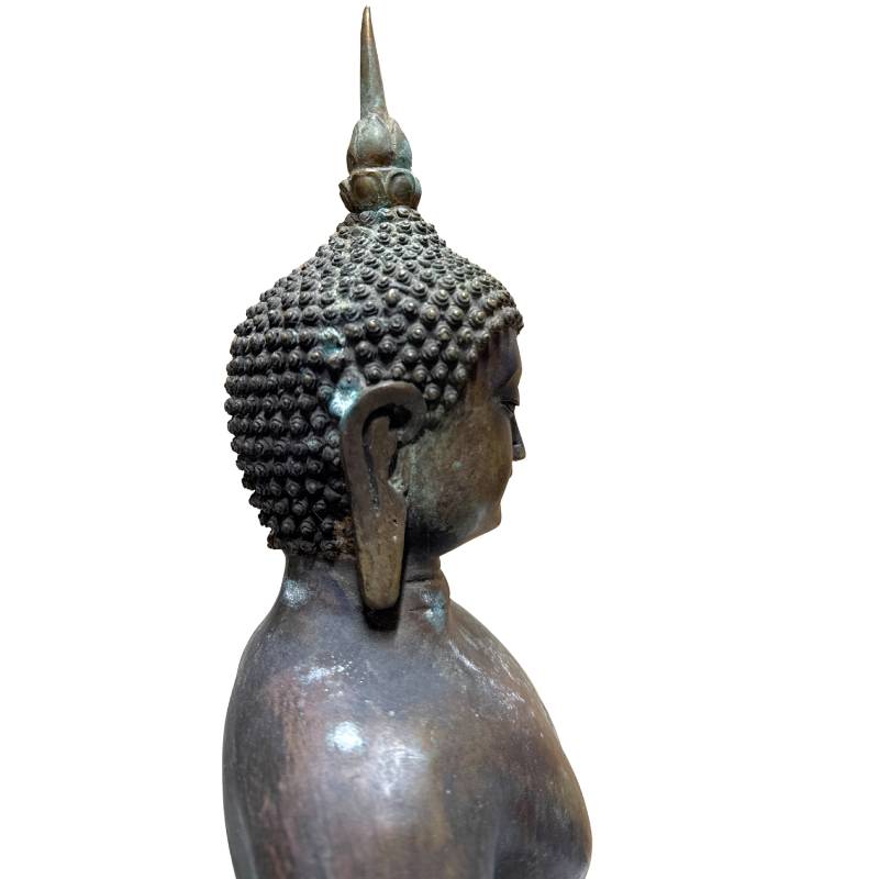 Antike chinesische Buddha-Statue aus Bronze mit natürlicher, gewachsener Patina