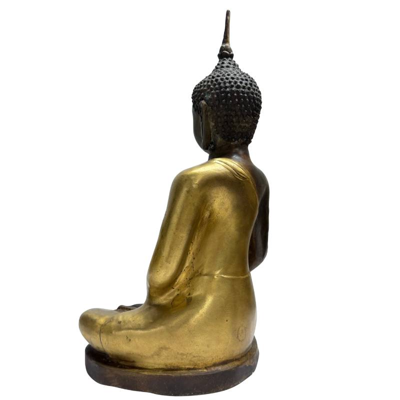 Sitzender chinesischer Bronze-Buddha in Dhyana Mudra, Yongle-Stil-Revival, 48,5 cm hoch, 7,6 kg schwere Qualität, Lot 446 bei 1stbuddha, Spuren von Feuervergoldung, frühes 20. Jahrhundert, sakrale Tempelkunst, meditative Statue.