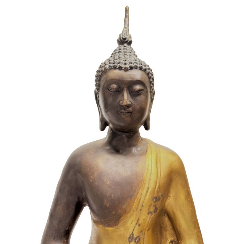 Sitzender chinesischer Bronze-Buddha, Yongle-Revival-Stil, Dhyana Mudra Meditationshaltung, 48,5 cm hoch, 7,6 kg schwere Qualität, Lot 446 bei 1stbuddha, Spuren von Feuervergoldung, frühes 20. Jahrhundert, sakrale Tempelkunst.
