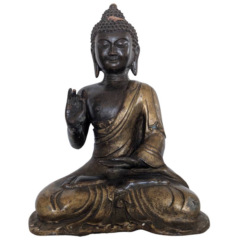 Sitzender chinesischer Buddha aus Bronze in Vitarka-Mudra (Qing-Dynastie)