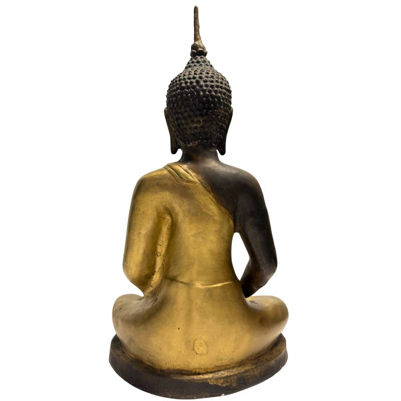 Monumentaler chinesischer Bronze-Buddha im Yongle-Revival-Stil, Dhyana Mudra Meditationshaltung, 48,5 cm hoch, 7,6 kg schwere Qualität, Lot 446 bei 1stbuddha, Reste von Feuervergoldung, frühes 20. Jahrhundert, sakrale Tempelkunst.