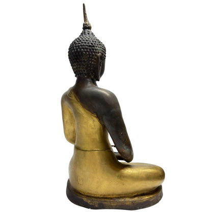 Großer chinesischer Bronze-Buddha im Yongle-Stil, geschlossene Basis, Dhyana Mudra Meditationshaltung, 48,5 cm hoch, 7,6 kg schwere Qualität, Lot 446 bei 1stbuddha, Spuren von Feuervergoldung, frühes 20. Jahrhundert, Tempelkunst.