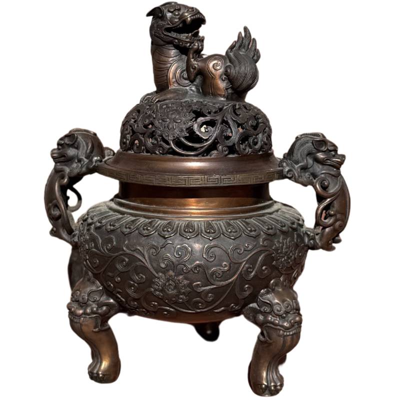 Chinesischer Bronze Räucherbehälter mit Deckel
