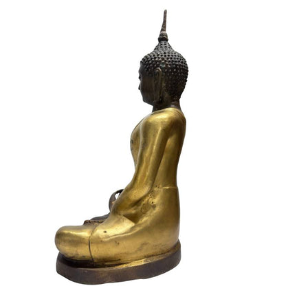 Großer chinesischer Bronze-Tempelbuddha in Dhyana Mudra, Yongle-Stil-Revival, 48,5 cm hoch, 7,6 kg massiv, Lot 446 bei 1stbuddha, Reste von Feuervergoldung, frühes 20. Jahrhundert, sakrale Kunst für Meditation.
