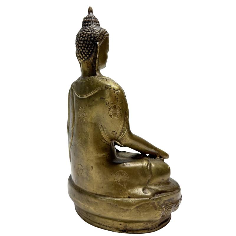 Antiker chinesischer Bronze-Buddha mit offener Unterseite und sichtbarem originalem Gusskern, Lot 458, späte Qing-Dynastie, 1,3 kg schwere Bronze mit Shou-Symbolen, 1stbuddha Expertise.