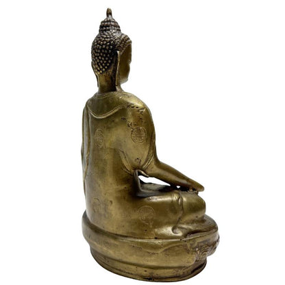 Antiker chinesischer Bronze-Buddha mit offener Unterseite und sichtbarem originalem Gusskern, Lot 458, späte Qing-Dynastie, 1,3 kg schwere Bronze mit Shou-Symbolen, 1stbuddha Expertise.