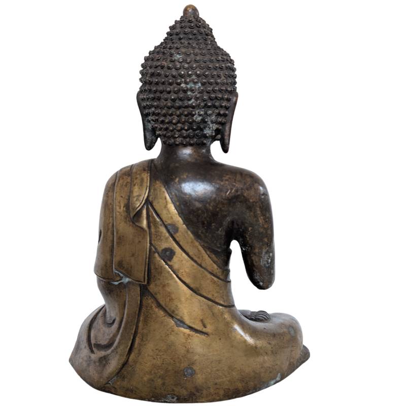 Antiker chinesischer Buddha aus Bronze in sitzender Vitarka-Mudra