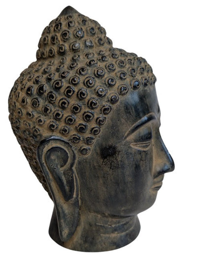 chinesischer buddha kopf bronze skulptur haarstruktur