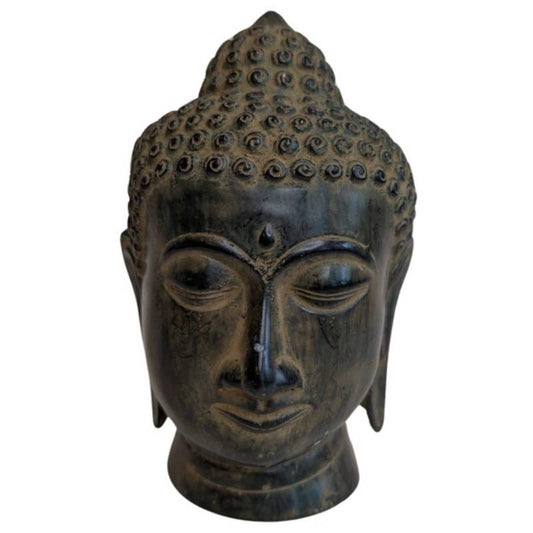 chinesischer buddha kopf bronze skulptur patina