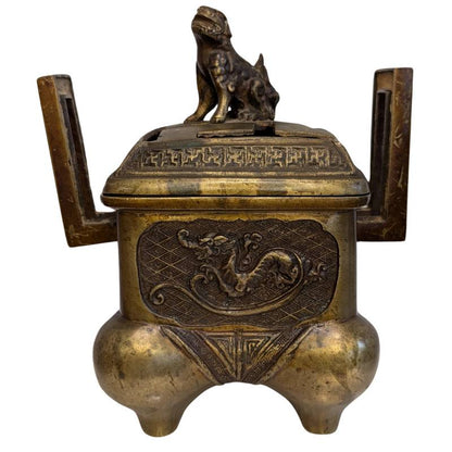 chinesischer raeucherbrenner bronze drache foo hund skulptur