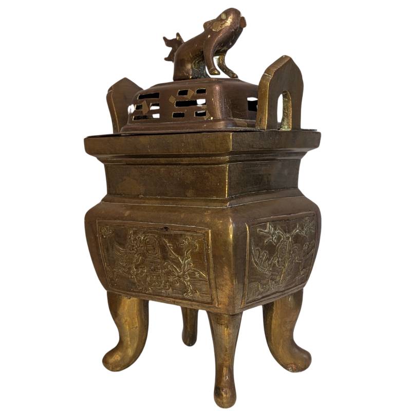 chinesischer raeucherbrenner bronze loewe deckel detail