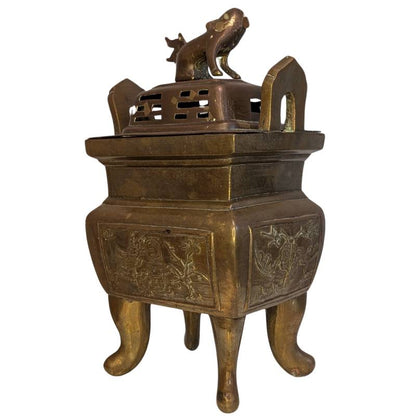 chinesischer raeucherbrenner bronze loewe deckel detail