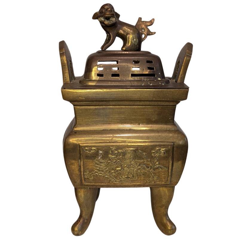 chinesischer raeucherbrenner bronze vierfuesse loewendeckel