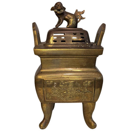 chinesischer raeucherbrenner bronze vierfuesse loewendeckel