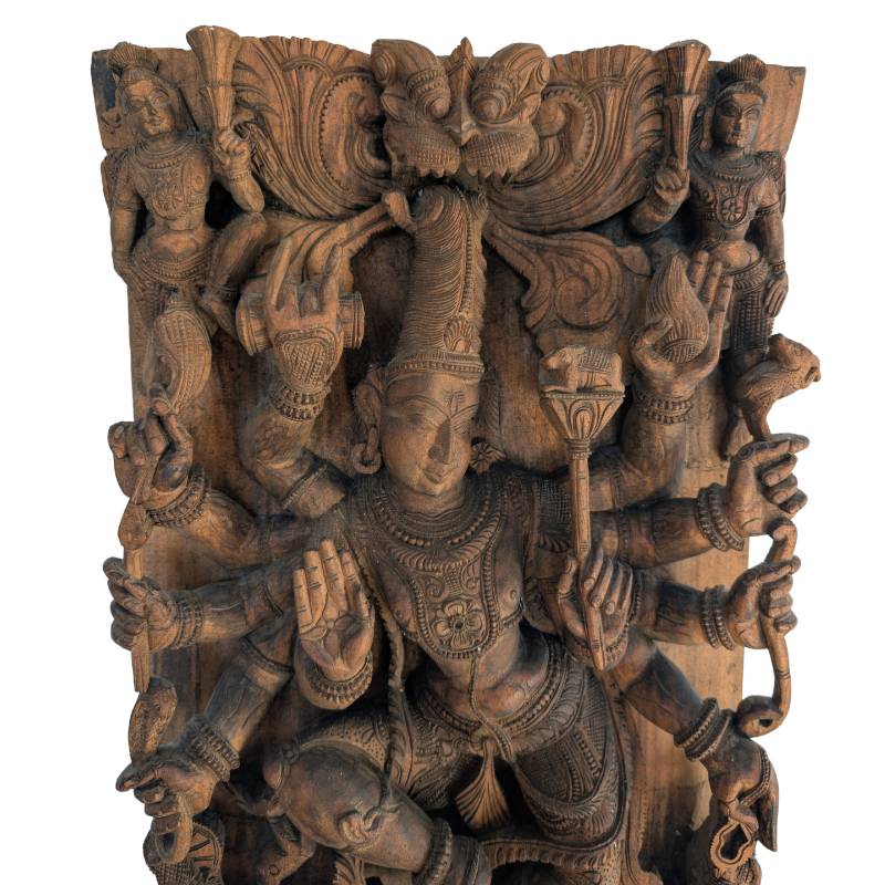 Durga Holzpaneel Indien – Religiöse Skulptur Wandpaneel | 1stBuddha