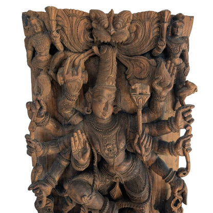 Durga Holzpaneel Indien – Religiöse Skulptur Wandpaneel | 1stBuddha