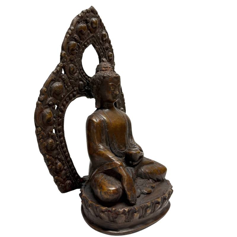 Paar feuervergoldete Bronze-Buddhas aus Nepal, 19. Jahrhundert, Lot 462, antike Himalaya-Kunst mit Resten von 24 Karat Gold, handgearbeitete Lotusbasen und Mandorlas, 1stbuddha.