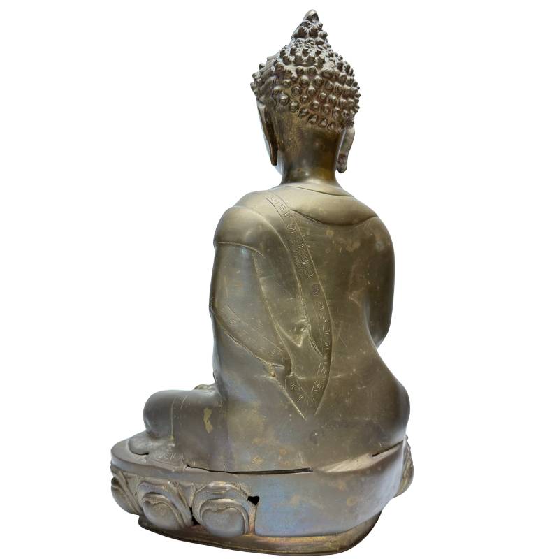 Großer Himalaya Meditationsbuddha aus feuervergoldeter Bronze, 18./19. Jahrhundert, Lot 453, Bhumisparsha Mudra, 38 cm hoch, 4,6 kg massiv, Newar-Stil aus Patan, authentische Edelpatina, 1stbuddha Expertise.