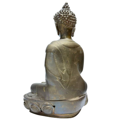 Großer Himalaya Meditationsbuddha aus feuervergoldeter Bronze, 18./19. Jahrhundert, Lot 453, Bhumisparsha Mudra, 38 cm hoch, 4,6 kg massiv, Newar-Stil aus Patan, authentische Edelpatina, 1stbuddha Expertise.