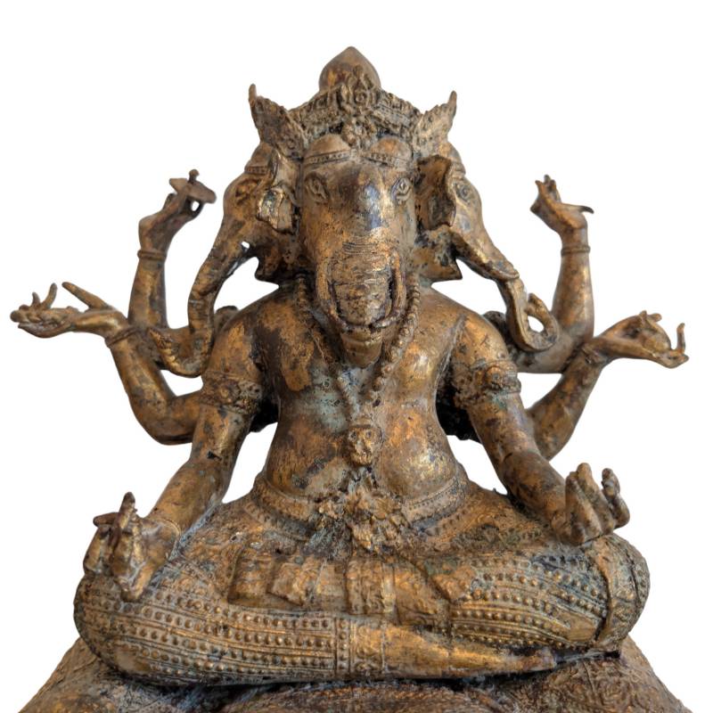 Ganesha Figur aus Bronze aus Nepal mit drei Gesichtern auf Airavata