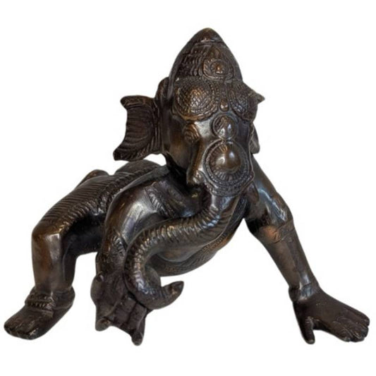 Ganesha Figur Bronze Indien dynamische kriechende Haltung