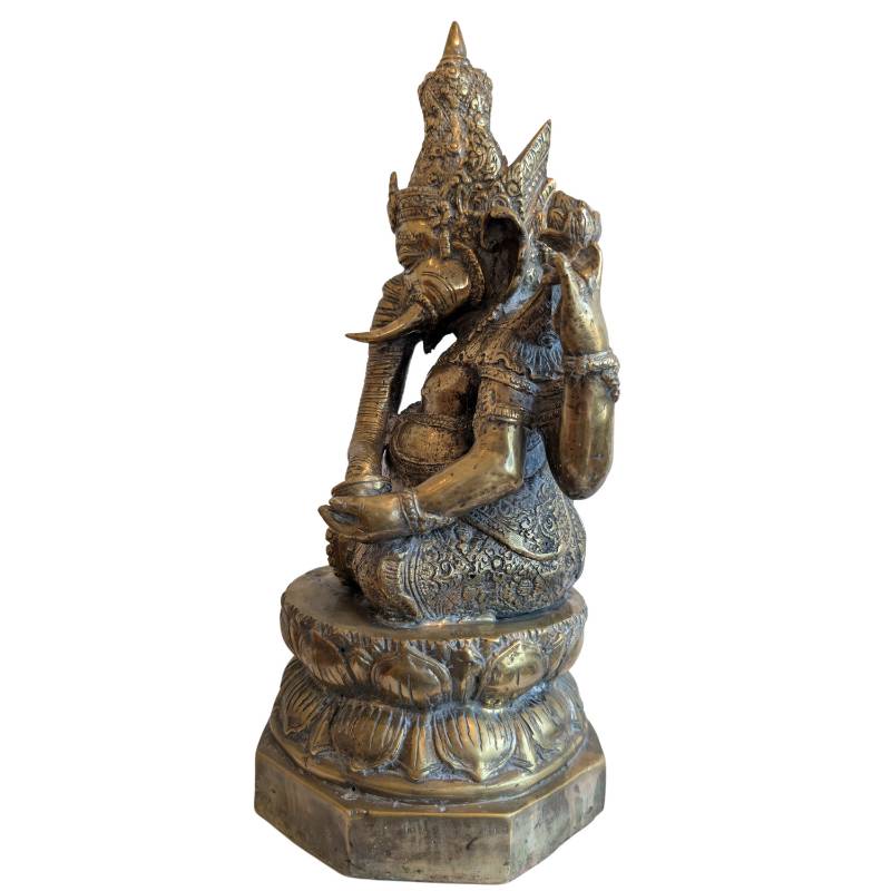 Antike Ganesha-Bronzestatue im Khmer-Stil mit rituellen Attributen und Buddha-Krone, feuervergoldet, massive Qualität, Lot 152.