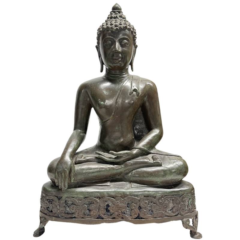 Große antike thailändische Buddha-Statue aus massiver Bronze, 52 cm hoch.