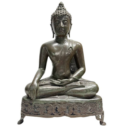 Große antike thailändische Buddha-Statue aus massiver Bronze, 52 cm hoch.