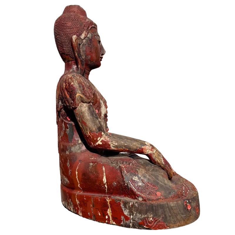 Große antike Buddha Holzskulptur aus Myanmar
