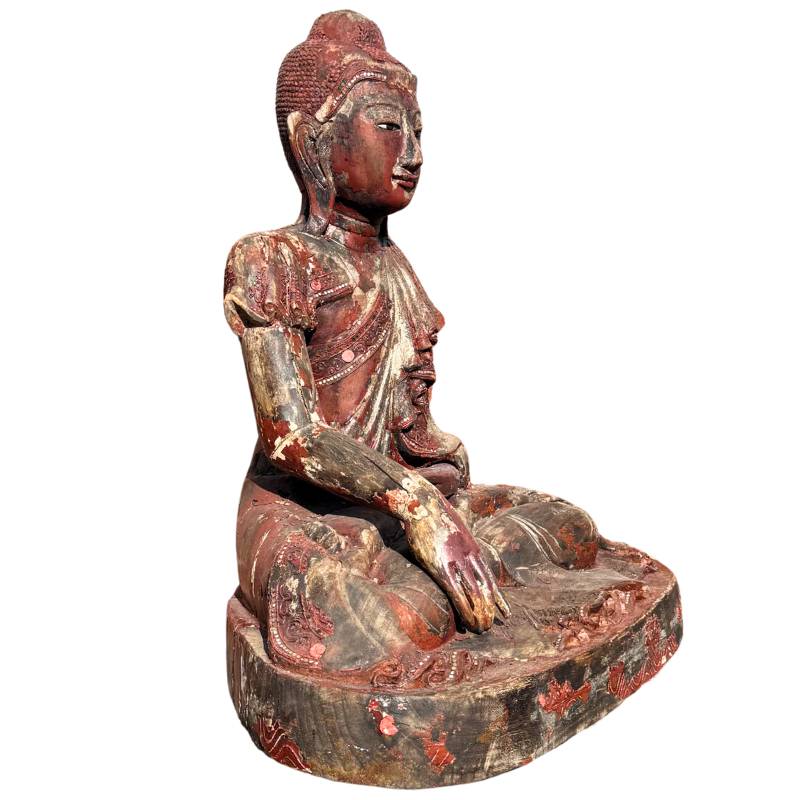 Große Buddha Holzstatue aus Burma
